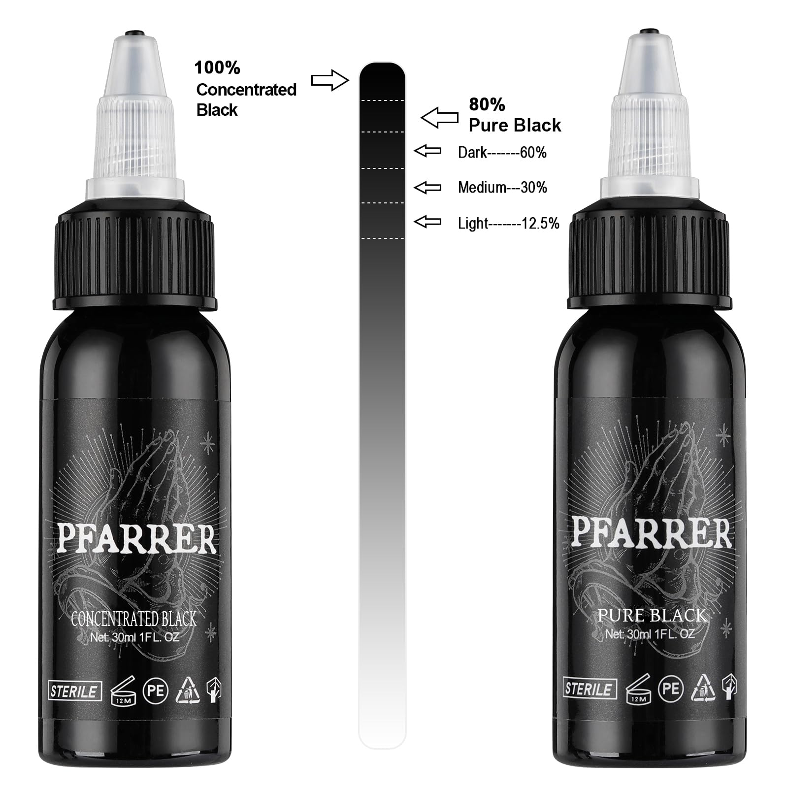 PFARRER Kolor czarnego tatuażu 1 oz (30 ml) Vegan-Friendly USA Pigment Tattoo Kolor Czarny True Black TI7003-30-001