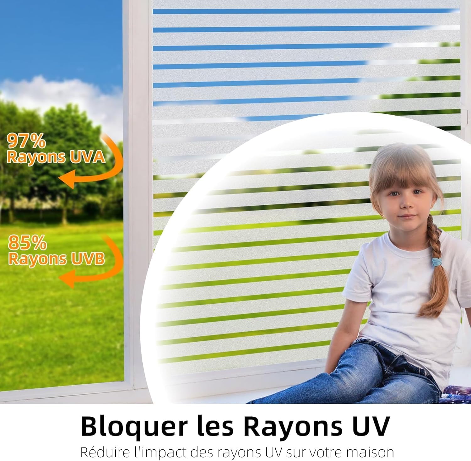 Film Fenetre Anti Regard Motif à Rayures Brise Vue Fenetre 90 x 400cm | motif à rayures classiques, électrostatique, anti UV, réutilisable, pour maison, bureau, cuisine, portes