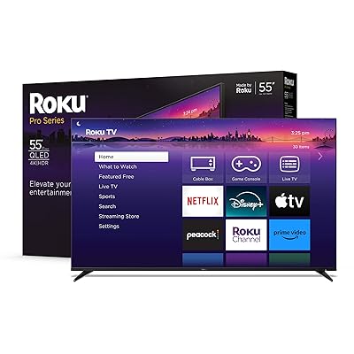 Roku Smart TV – 55-Inch Pro Series 4K QLED RokuTV with Backlit Roku Voice Remote Pro, Dolby Vision IQ, 120Hz Refresh Rate – Live Local News, Sports, Gaming