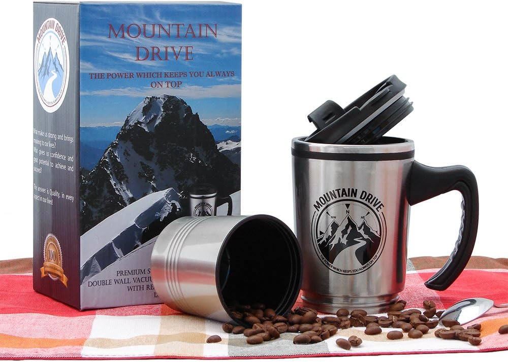 Leakproof Stainless Steel Travel Mug Coffee Cup with Handle 2 in 1 Double wall Coffee Mug 12 oz Removable Extra 6 oz Storage Cup Coffee Tumbler Fits Car Cup Holder Great Cup for Kids