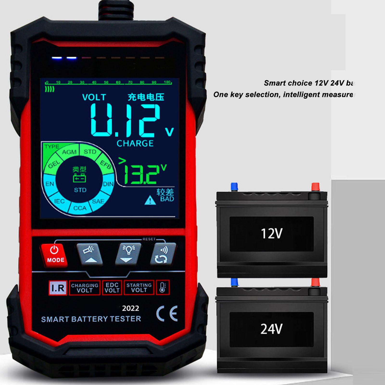 Tester multifunzione per batterie con ampio schermo per batterie da 12 V-24 V, ideale per la ricerca scientifica e la produzione