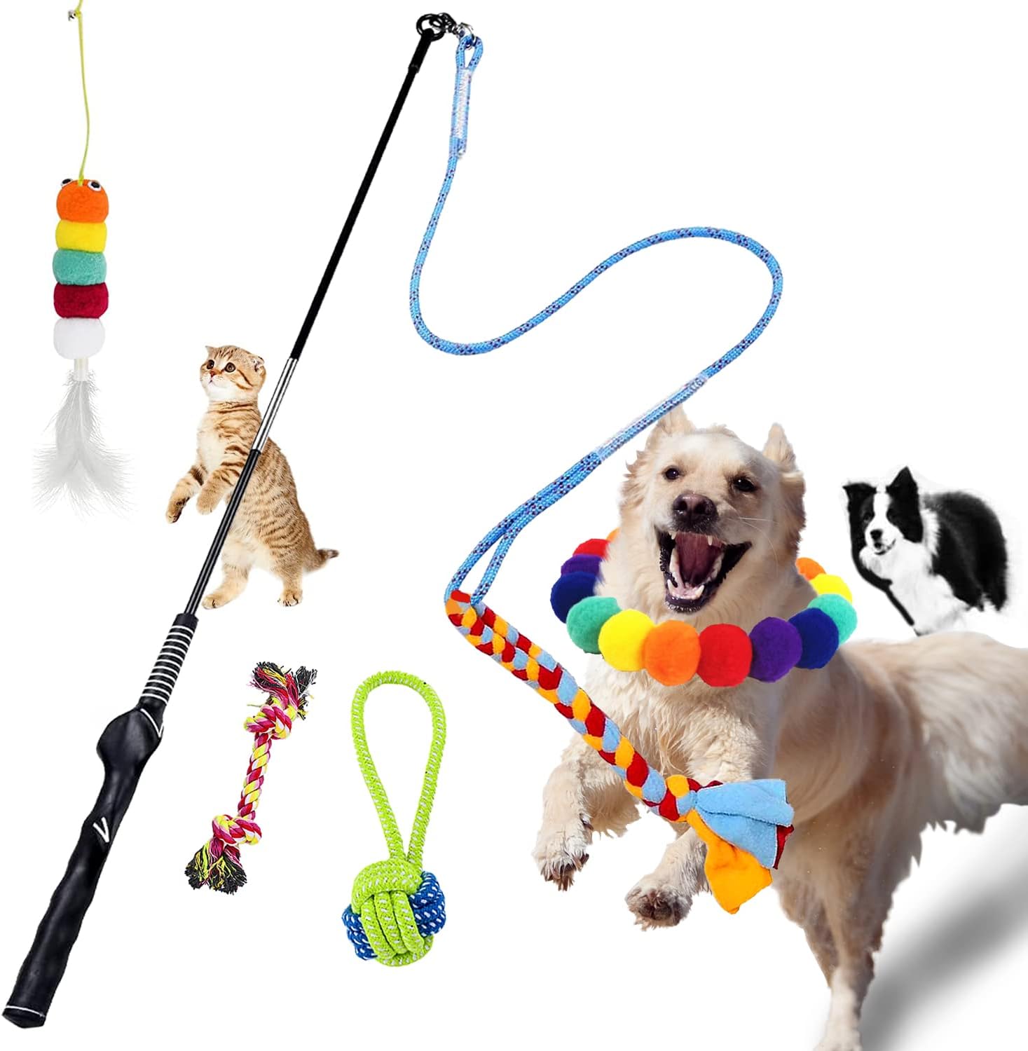 New Dog Flirt Pole for Dogs Chase and Drag, Durable Teaser
