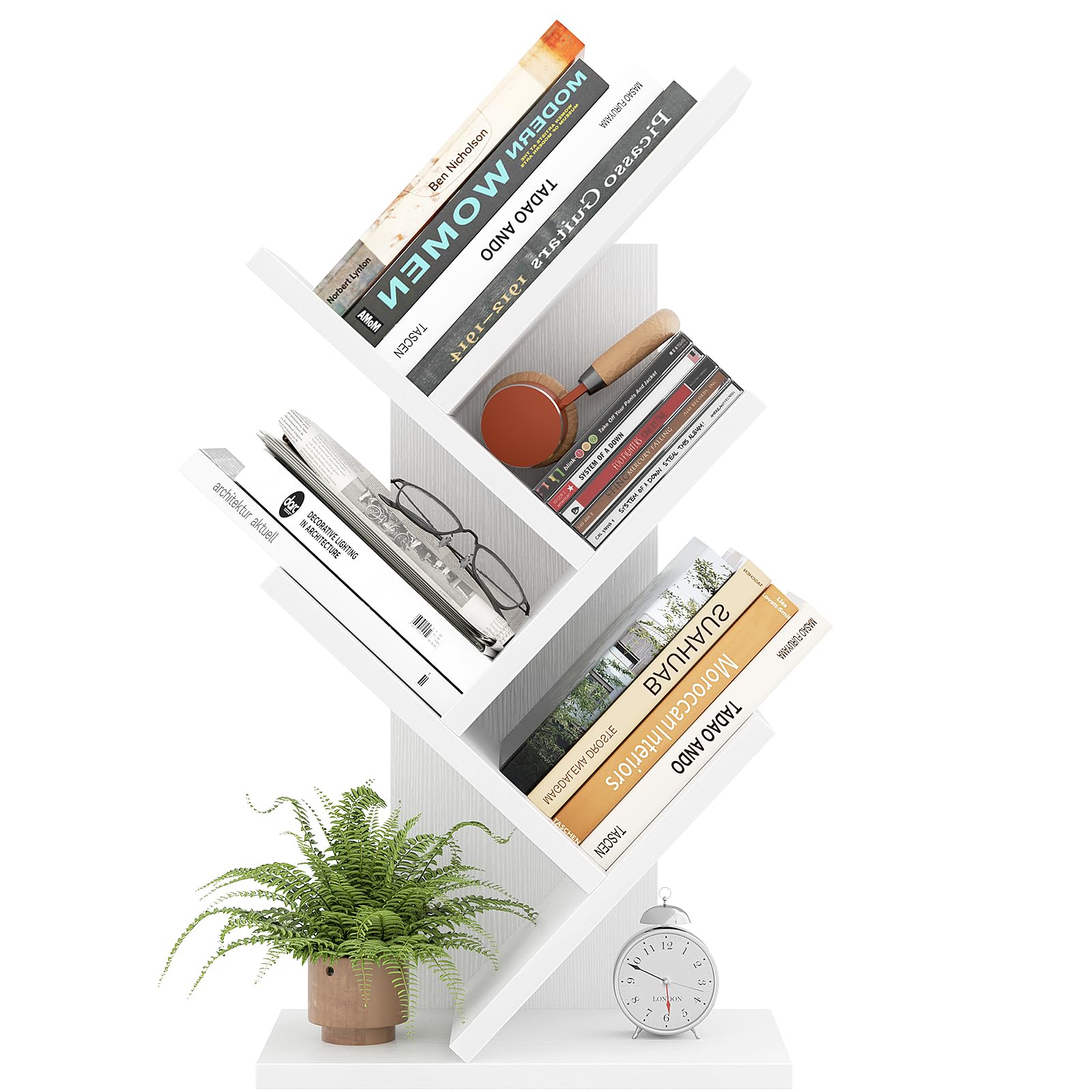 iSunirm Bücherregal mit 5 Etagen, kippsicheres Design, 4,8 m, modernes Bücherregal aus Holz, für Schlafzimmer, Wohnzimmer, Heimbüro