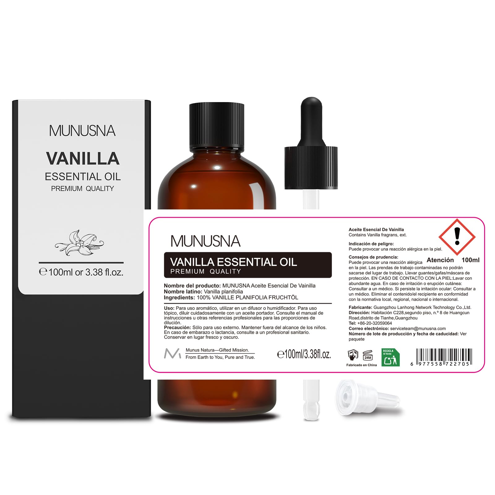 Aceite Esencial Vainilla 100ML, MUNUSNA Aceites Esenciales Naturales Puros para Humidificador Difusor, Aceite de Vainilla para Jabones de Bricolaje, Velas Aromas, Vanilla Oil — view 9