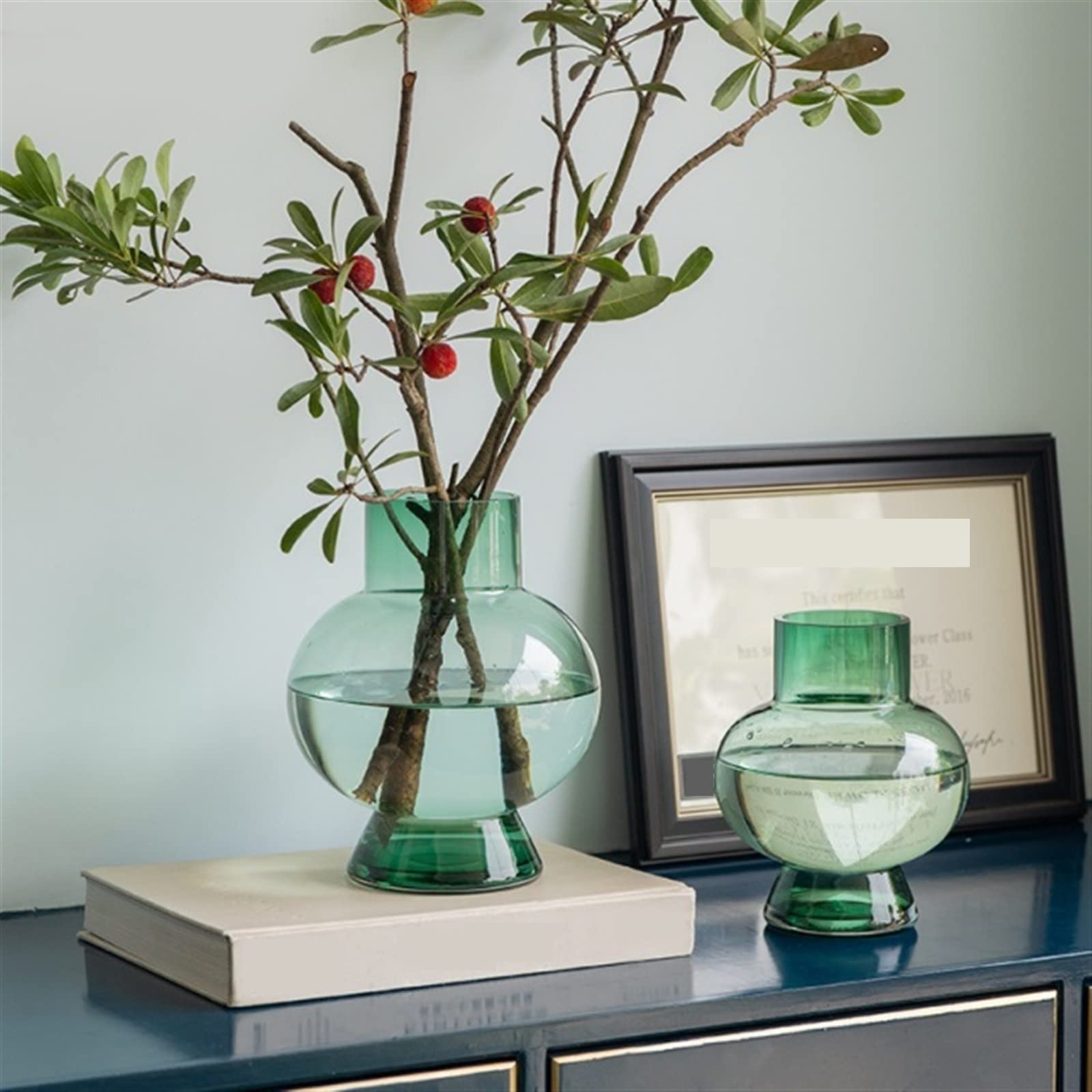 Vaso Di Fiori Decorazione di vasi vetro lusso nordici Tavolo da salotto creativo Fiori Cultura dell'acqua secchi semplici Disposizione fiori trasparenti(Grande)