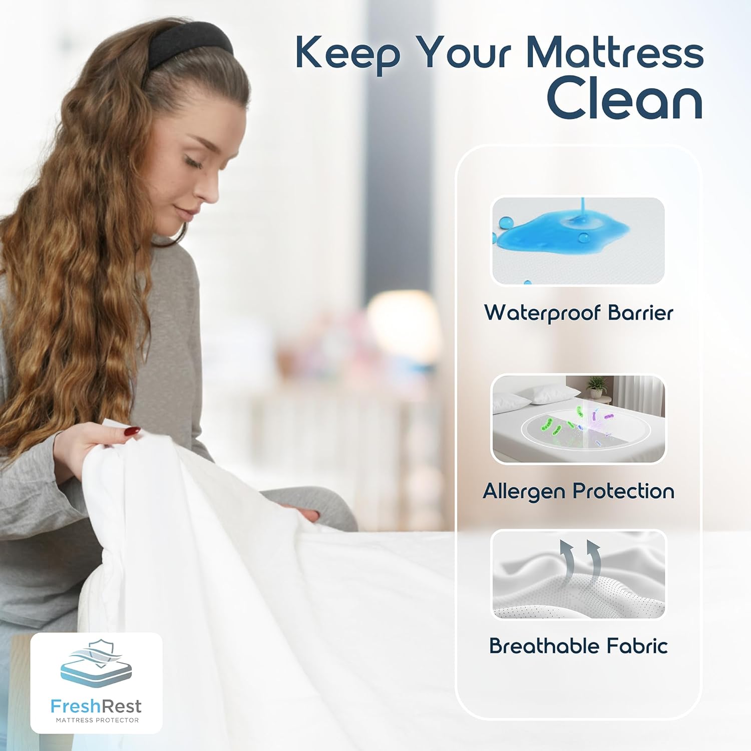 FreshRest Queen Mattress Protector Encasement, 100% Waterproof Bed Cover |Six-Sided,Hypoallergenic,Washable Bedding with Bedbug Protections for Dust Mite,Wetting & Water Proof Covers (Cubre Colchones)