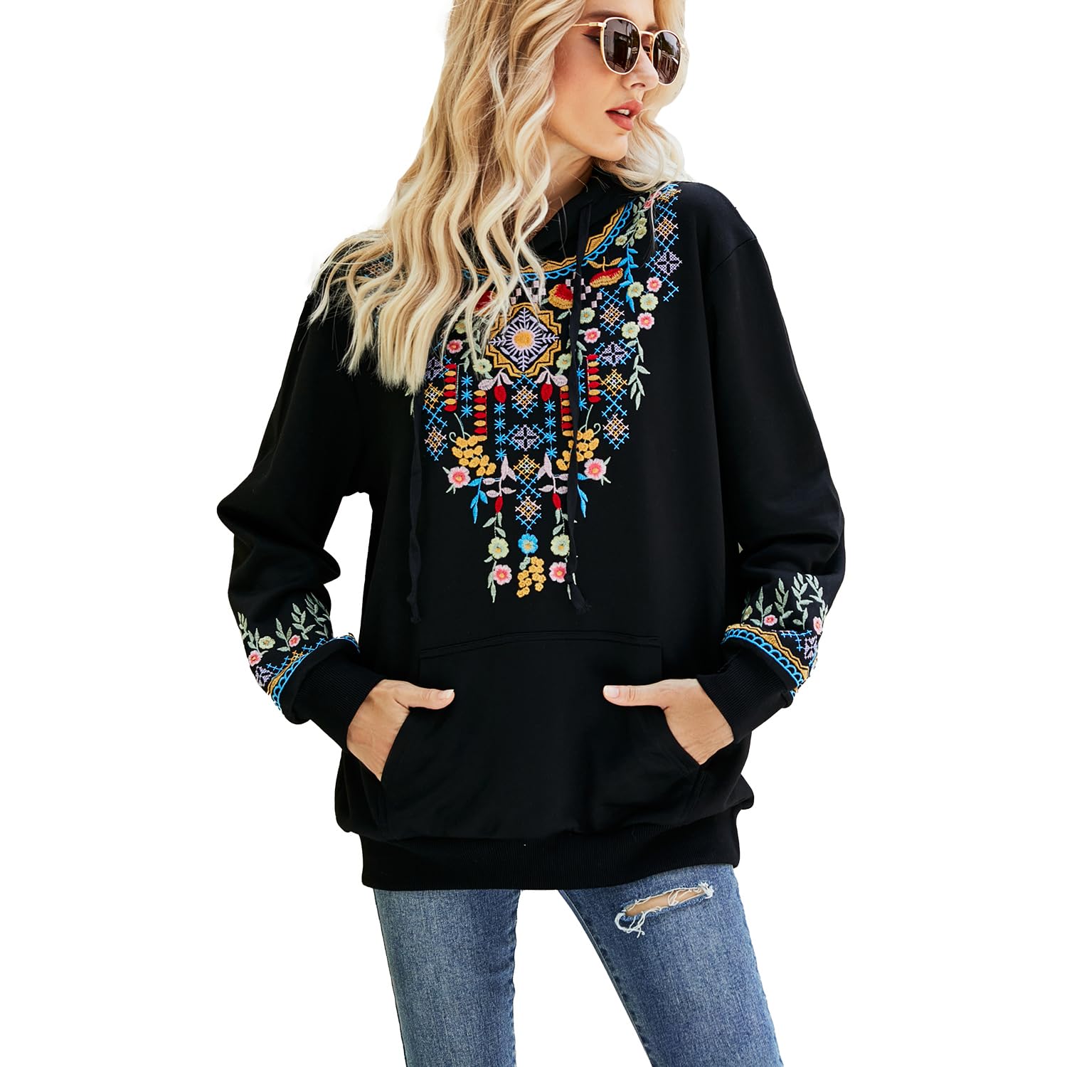 drakloak Kapuzenpullover Damen Bohemian Langarm Basic Hoodie