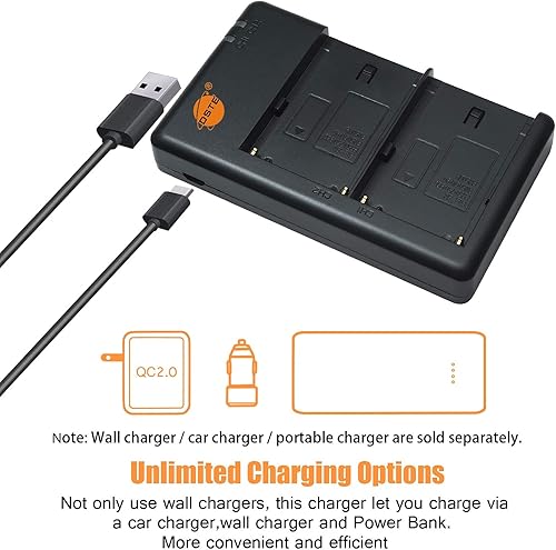 Miniatura 5 de DSTE Repuesto para 2 baterías NP-F550 + cargador de batería dual rápido con cable micro USB compatible con cámara Sony CCD-RV100 CN-160 CN-216