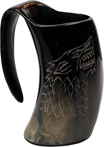 Vikings Valhalla's Juego de Tronos Stark House Viking Beber Cuerno Taza Wolf Tallado Jarra para Cerveza Vino Mead ale