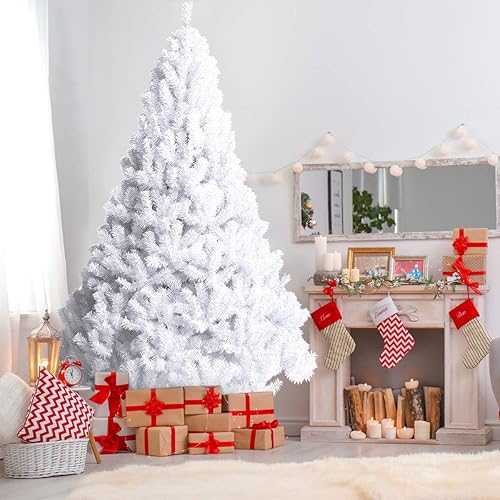 Immagine del prodotto COSTWAY Albero di Natale 150/180/210/240 cm, Albero di Natale Bianco con 350/650/950/1138 Rami in PVC e Supporto in Metallo, Albero di Natale Artificiale per Casa, Ufficio e Negozio (210 cm)