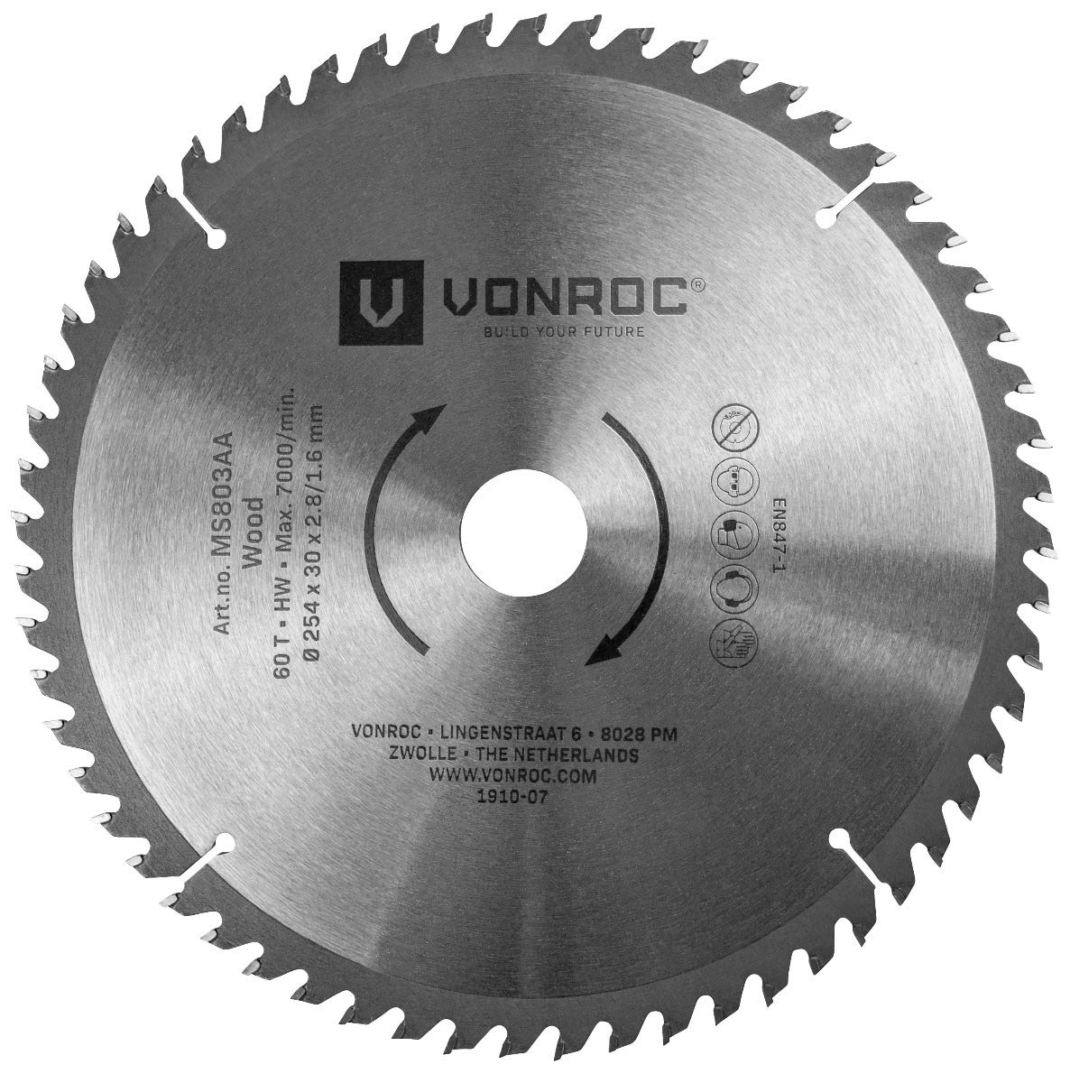 VONROC Hoja de sierra para ingletadora 254 x 30mm - 60T