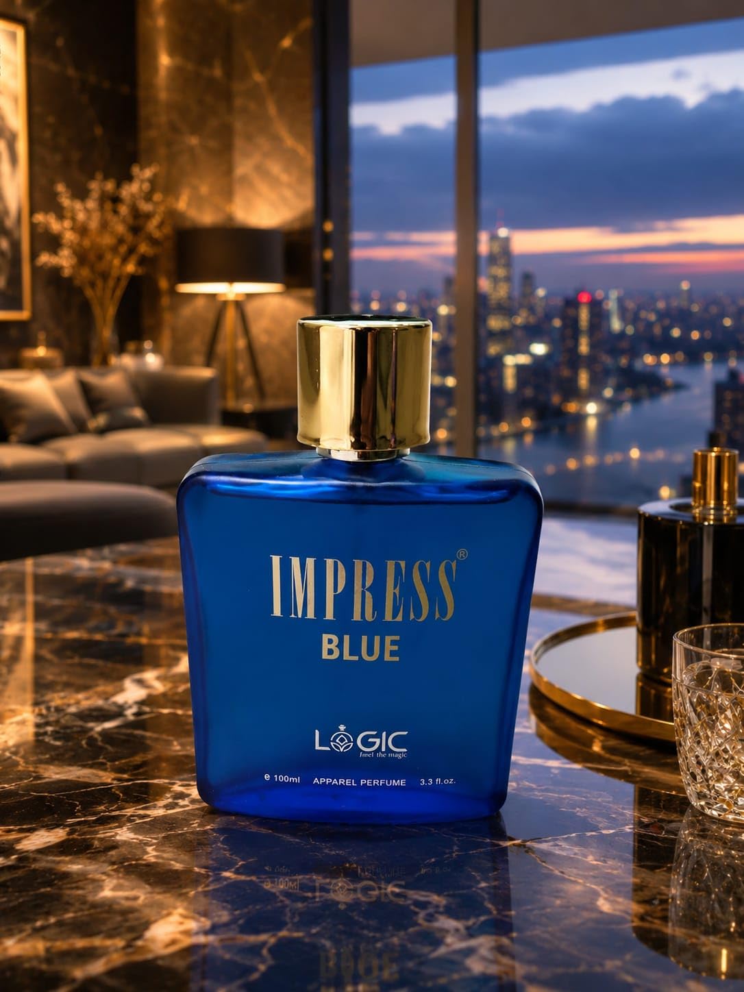 Logic Impress Blue Apparel Perfume, 100 ml | Fresh Blue Fragrance, Gold Cap Bottle, Eau de Parfum, For Men, Long Lasting-image-48