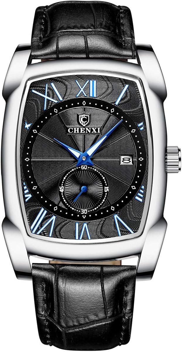 Allskid Hombres Relojes Negro Cuero de la PU Correa de Reloj Rectangular Marcar con Independiente Pequeños Segundos Cuarzo Negocio Relojes de Pulsera