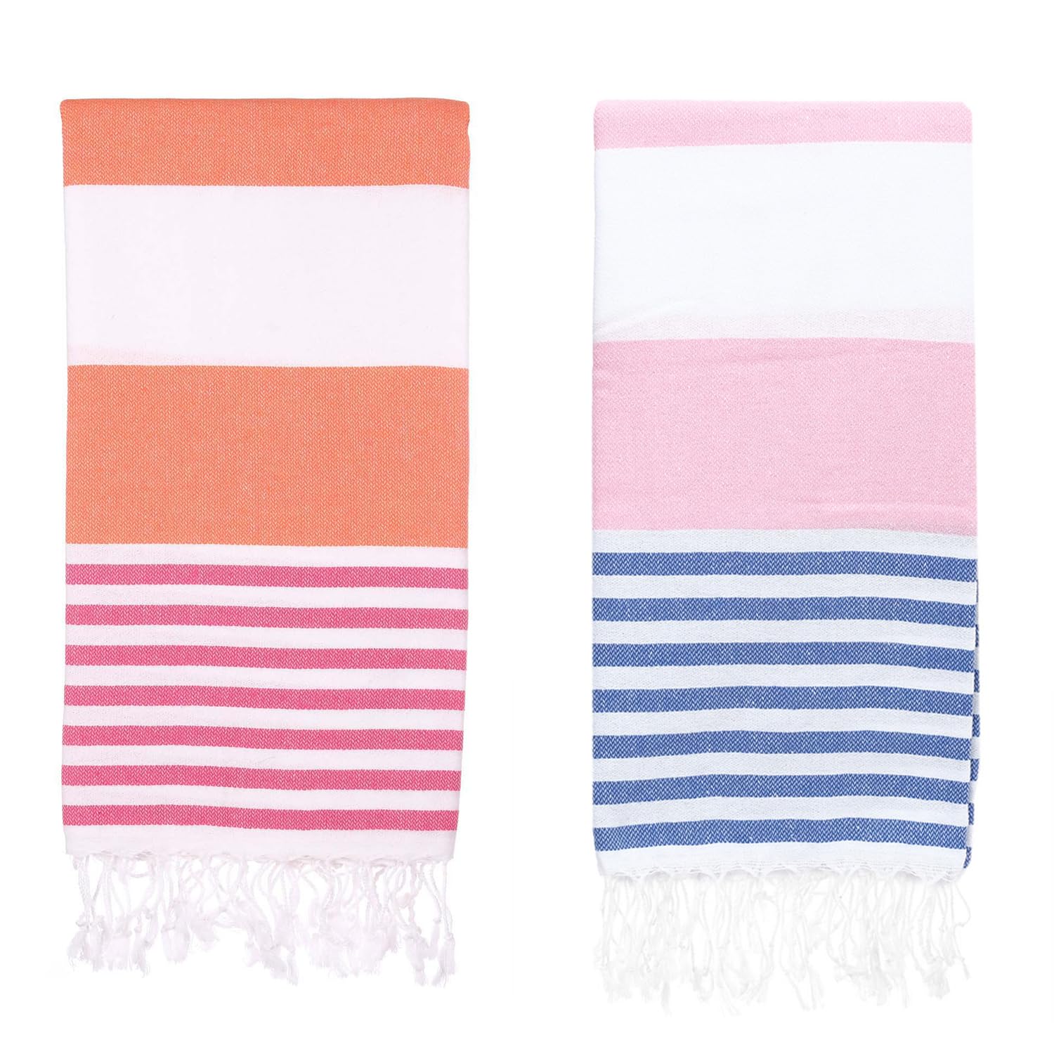 PADISHAHHOME Oversized Turkish Beach Towel 38’’x71’’ - Set of 2 | 100% Turkish Cotton Lightweight Sand Free Quick Dry Pool Towels | Extra Large Bath