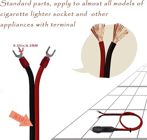 Miniatura 2 de Adaptador para encendedor de cigarrillos de 15 A, cable de alimentación con cable de 1.6ft, 16 AWG, para inversor de coche, bomba de aire, taza