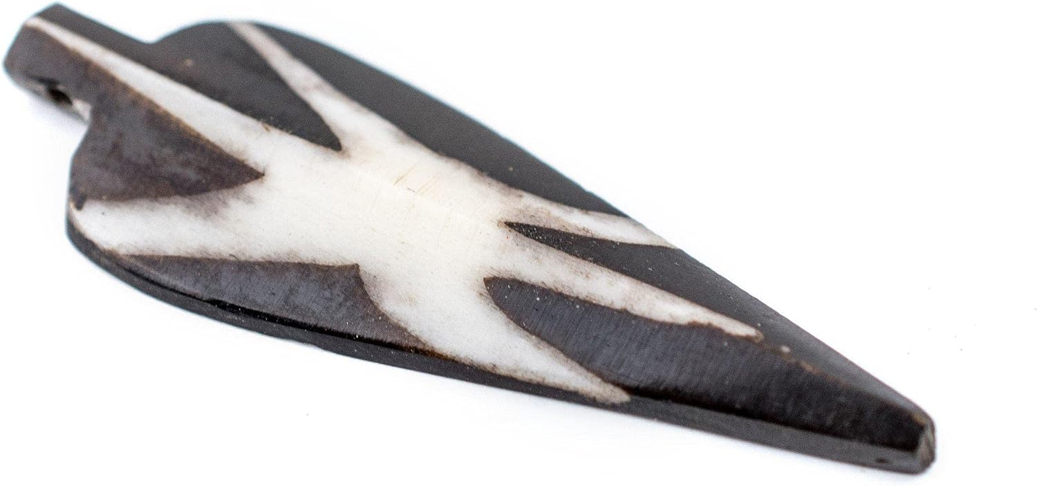 The Bead Chest Star Batik Bone Arrow Pendant 25mm Kenya African Black and White Handmade