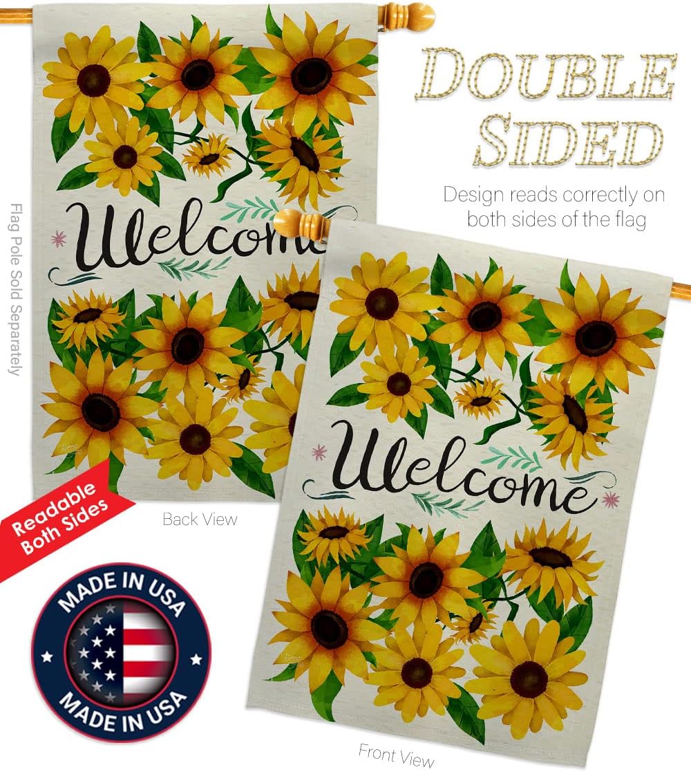 Breeze Decor FL-H-104091-IP Welcome Sunflowers Bouquet Decorative Vertical House Flag, 28" x 40", Multicolor