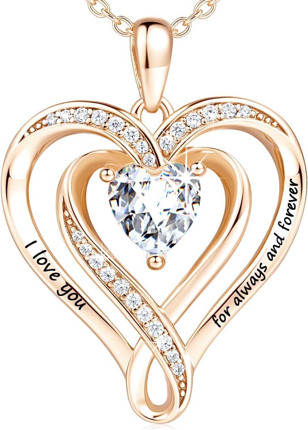 AmorAime 925 Sterling Silver Necklace for Women Heart Necklace 14K Gold Plated Neclaces or Rose Gold Plated