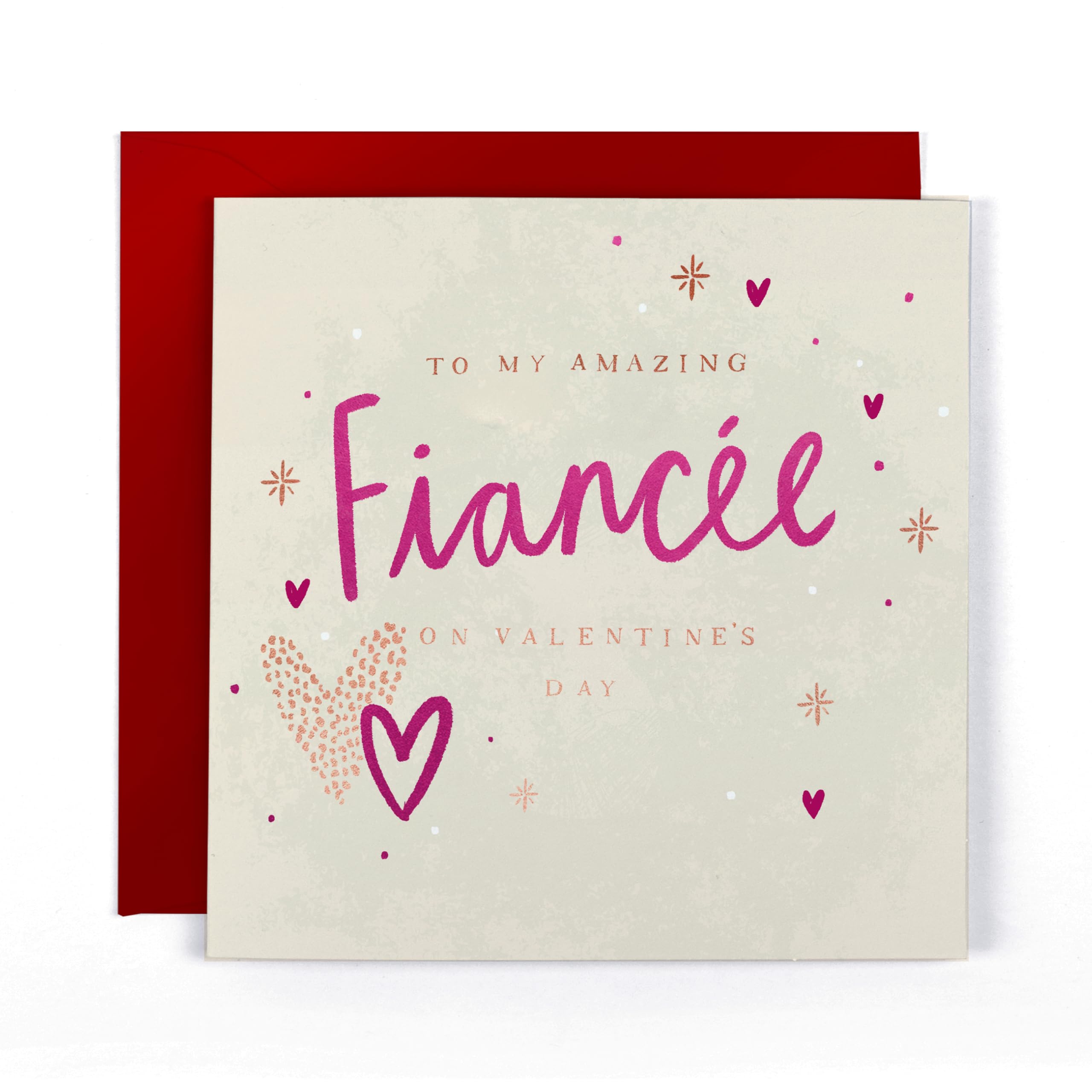 Hotchpotch Stunning Foiled Valentine's Day Card For Amazing Fiancée With Bespoke Dotty Envelope - Anise Greeting Card London Size 6 x 6 inches