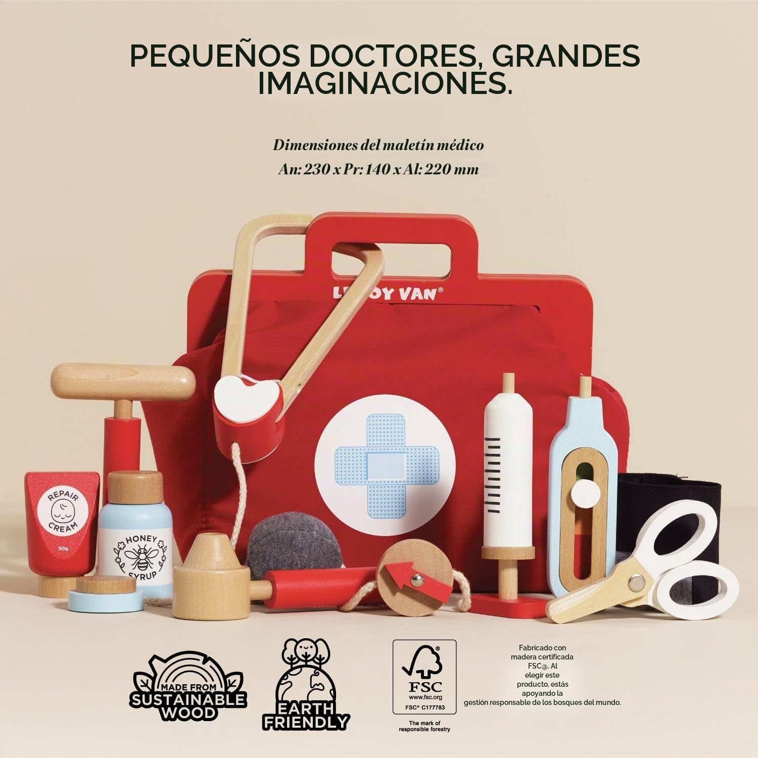 Le Toy Van - Juego simbólico de imaginación | Maletín de Médico de juguete para niños y niñas | Juego de imitación Honeybake | A partir de +3 años