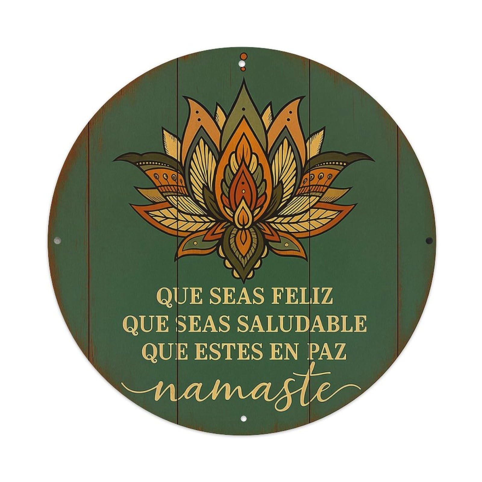 Lotus Flower Spanish Blessing Namaste Design Tin Sign Metal Poster Vintage Metal Signs for Home Man Cave Bar Cafe Kitchen laundry room Wall Decorations 8x8 inches