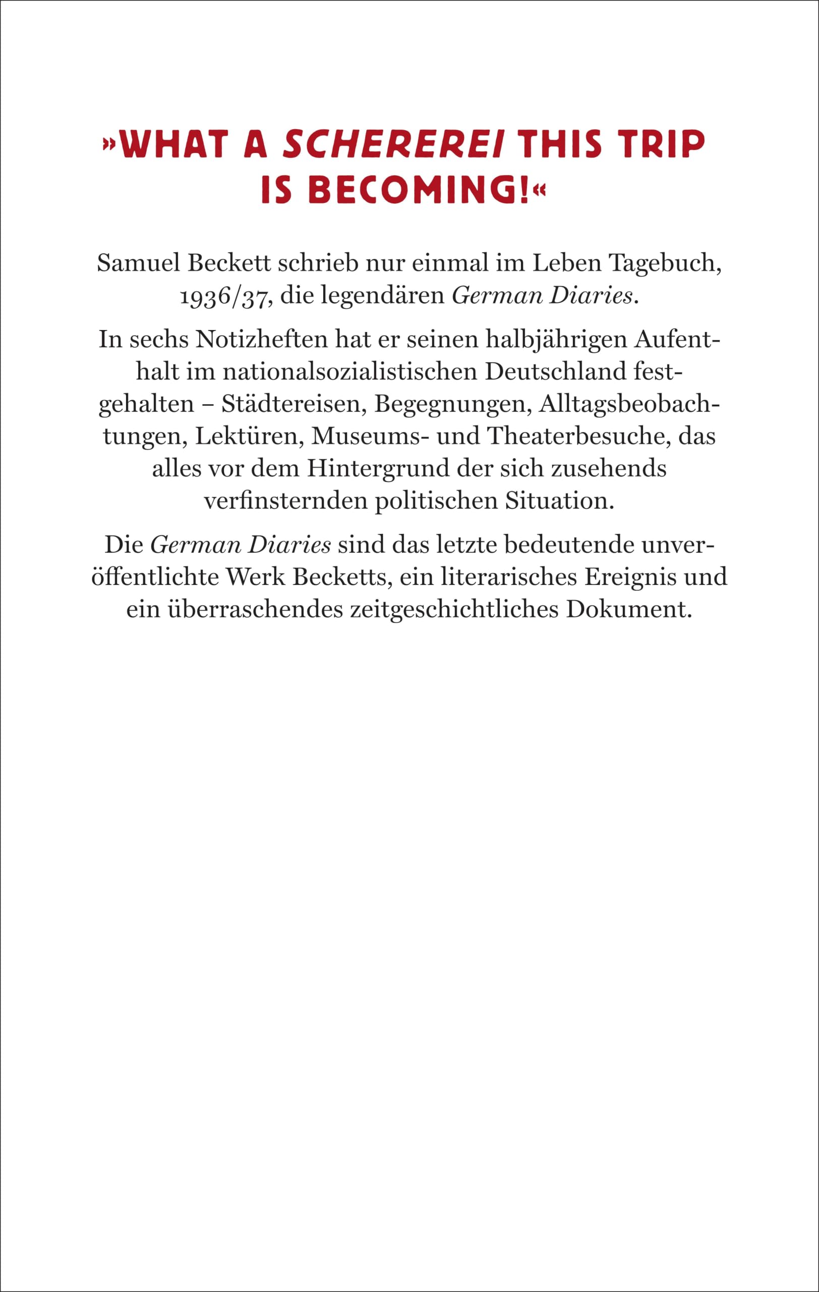 German Diaries: 28. September 1936 – 1. April 1937 | Samuel Becketts unbestechlicher Blick auf NS-Deutschland | Weltweit erstmals veröffentlicht | Zweisprachige Ausgabe