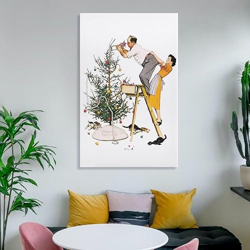 Miniatura 6 de Norman Rockwell - Póster artístico de pared con diseño de Navidad recortando el árbol, póster de lienzo estético para habitación, decoración moderna