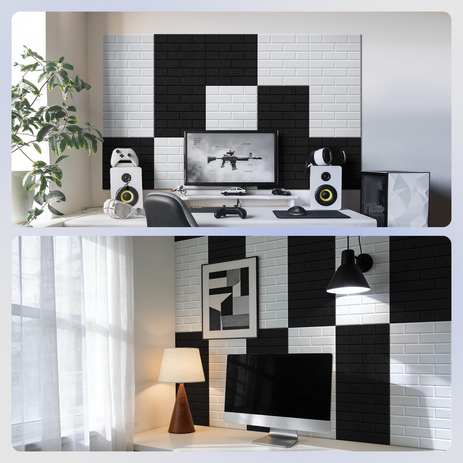 Vieshful Selbstklebende Akustikpaneele für Homeoffice, Musikzimmer, Schlafzimmer & Wohnzimmer – 10 Stück 30x30 cm Schallabsorbierende Wandpaneele aus 100% Polyesterfaser mit Ziegelstruktur, Weiß