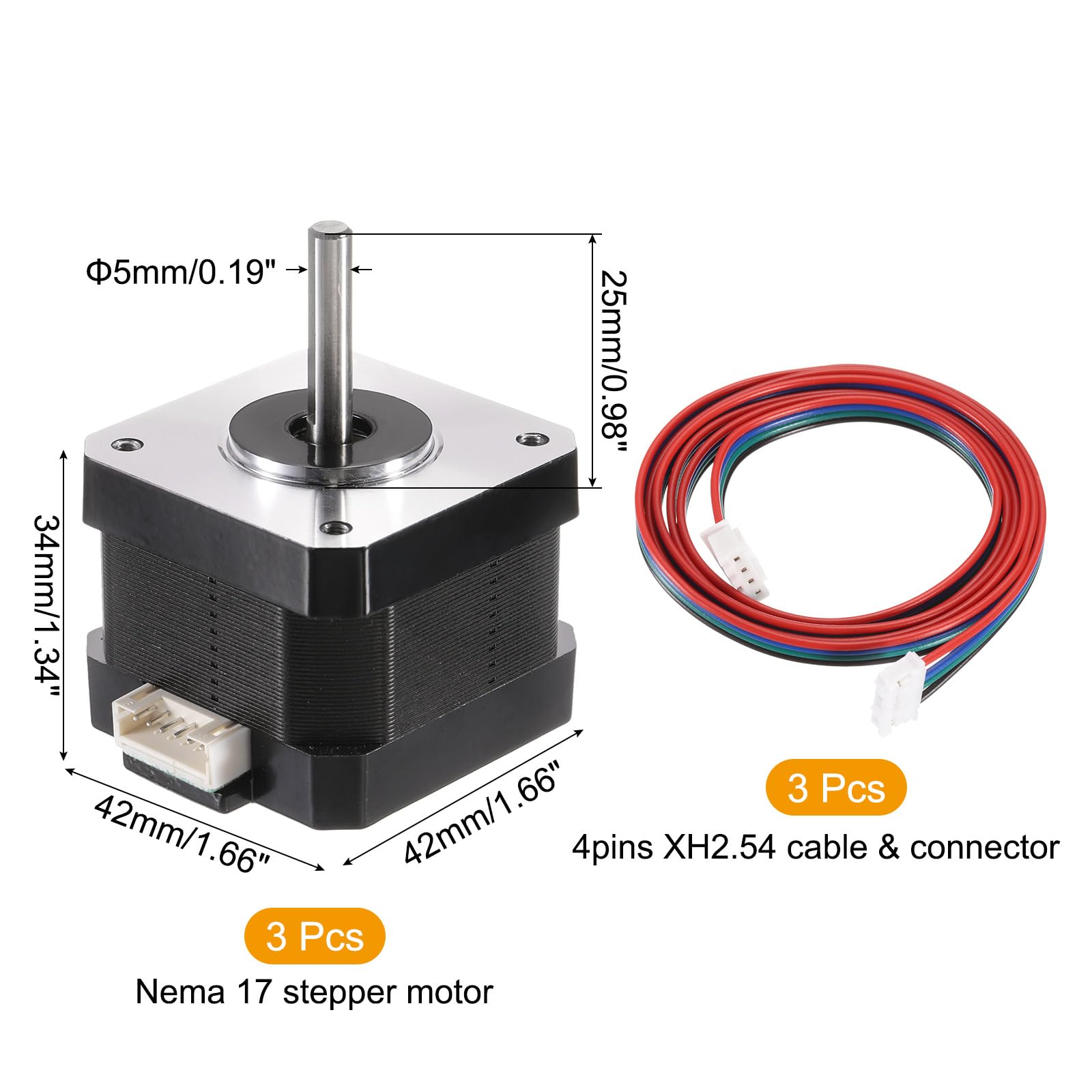 Amazon.co.jp: uxcell 3個Nema 17ステッパーモーター 42x42x34MM バイ