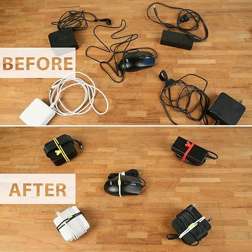 Miniatura 3 de BONE Brida de cordón doble (3 paquetes), organizador de cables y organizador de cables, brida de silicona reutilizable y lavable con diseño de doble