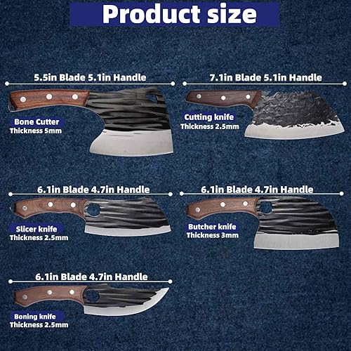 Miniatura 5 de Juego de cuchillos de chef de carnicero con bolsa, cuchillo de carne de acero de alto carbono para procesamiento de corte de carne, cuchillos de
