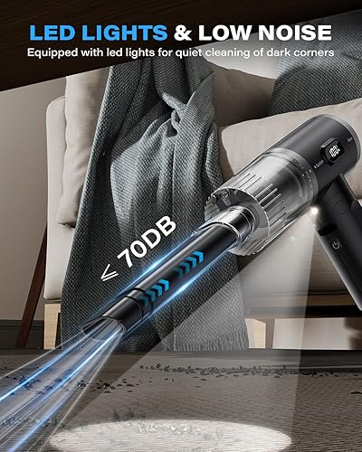 Miniatura 7 de APPS2Car Aspiradora de mano plegable para automóvil, 12000 PA, mini aspiradora inalámbrica de alta potencia con LED y motor sin escobillas,