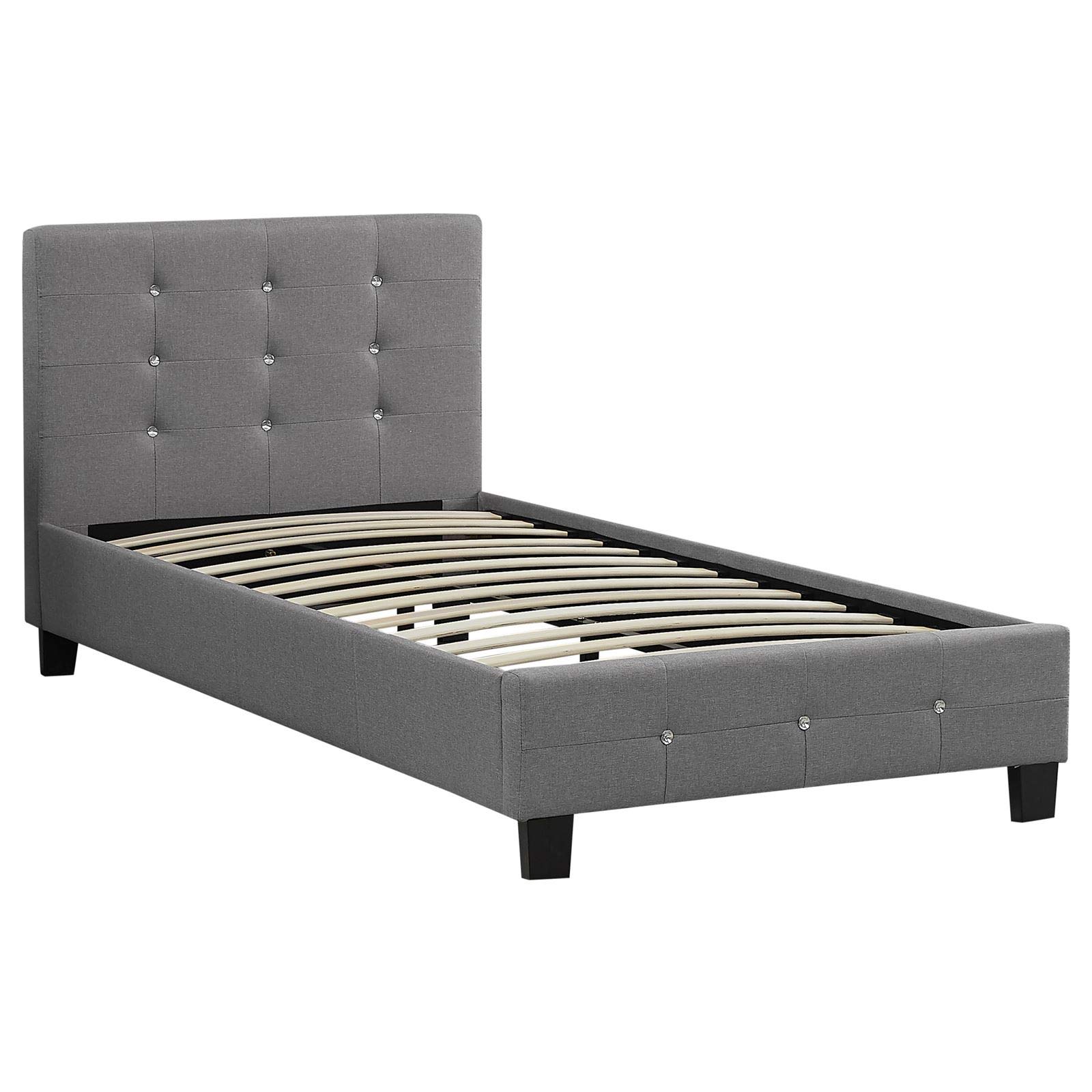 CARO-Möbel Polsterbett Delaware Bettgestell 90 x 200 cm Einzelbett Designbett mit Strasssteinen inklusive Lattenrost Textilbezug in grau