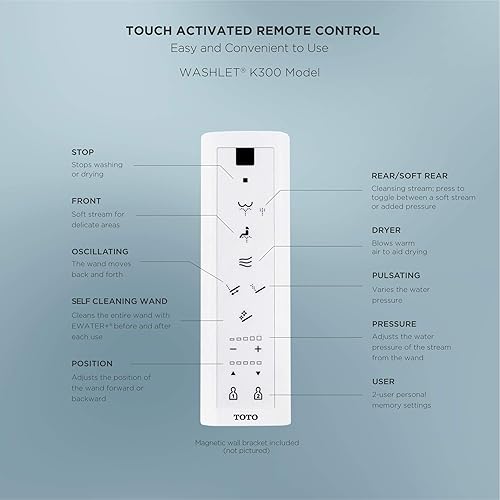 Vista 8 de TOTO® WASHLET® K300 - Asiento de inodoro electrónico con bidé con calentamiento instantáneo de agua, limpieza PREMIST y EWATER+ con varita, Algodón