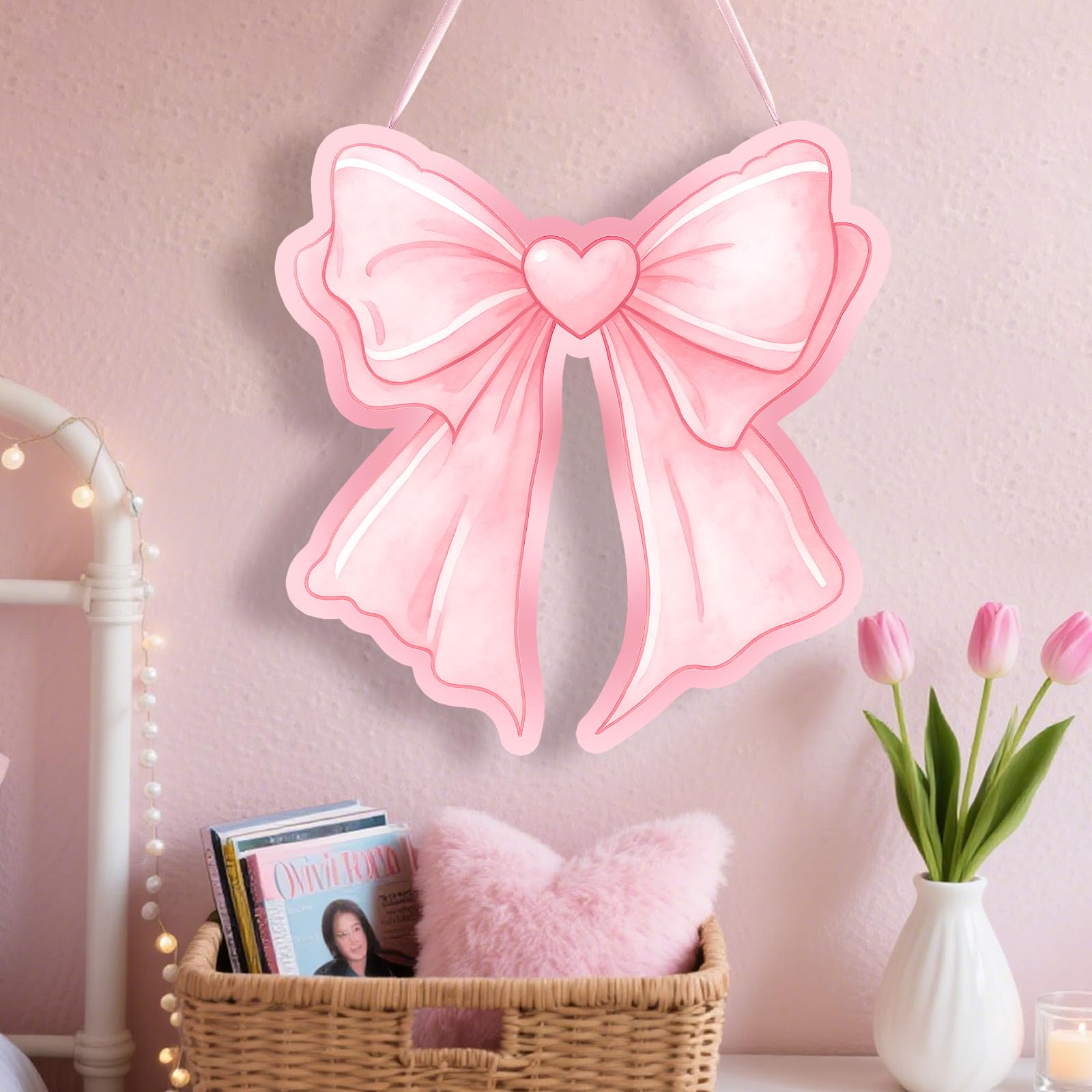 Photo 1 of MingKe Studio Pink Bow Wall Decor 12x12 Inch