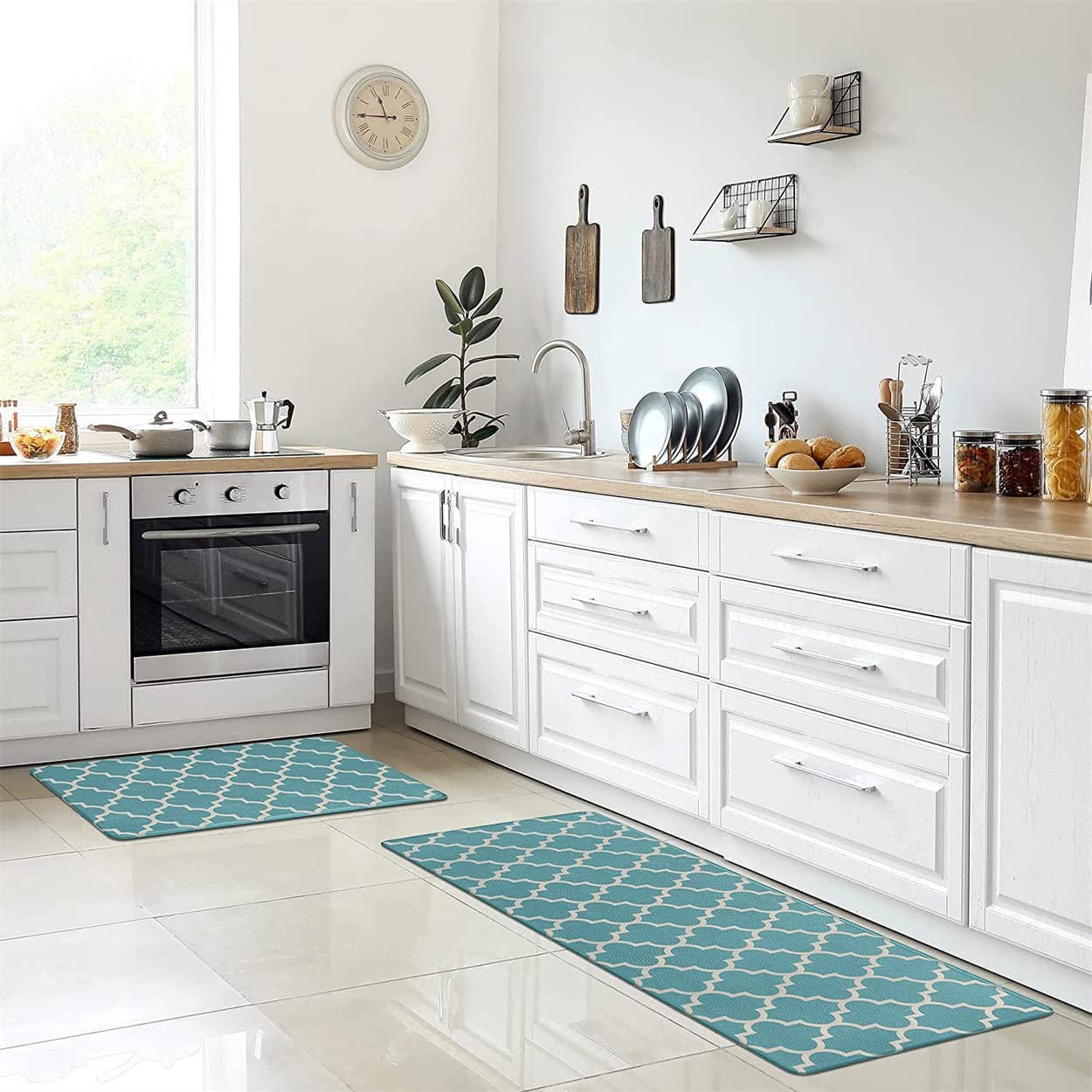 TOMVAES 2 PACK Kitchen Mat Cushioned Anti-Fatigue Kitchen Rug,Waterproof Non-Slip Kitchen Mats and Rugs Heavy Duty PVC Ergonomic Comfort Foam Rug for Kitchen,Floor Home,Laundry (blue)