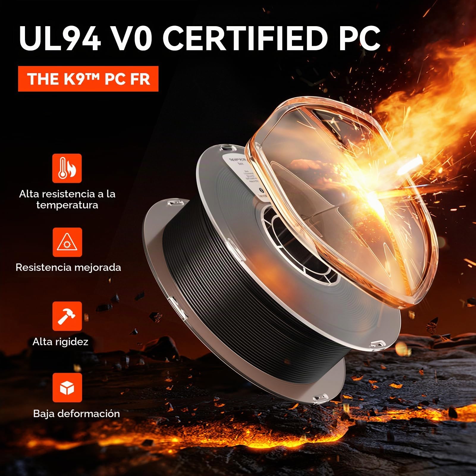 kexcelled Ignífugo Filamento PC Blanco para Impresora 3D 1,75mm 1kg