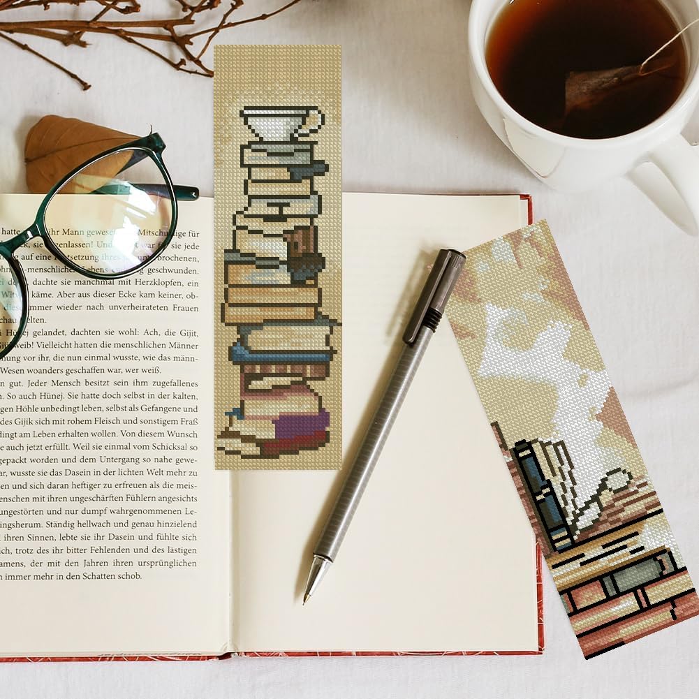 KYOQFVN 6 Pcs Book Cross Stitch Bookmark - 14CT Bookmark Cross Stitch Kit with Instructions, Needlepoint Bookmark Kit for Adult Beginners 6×20cm