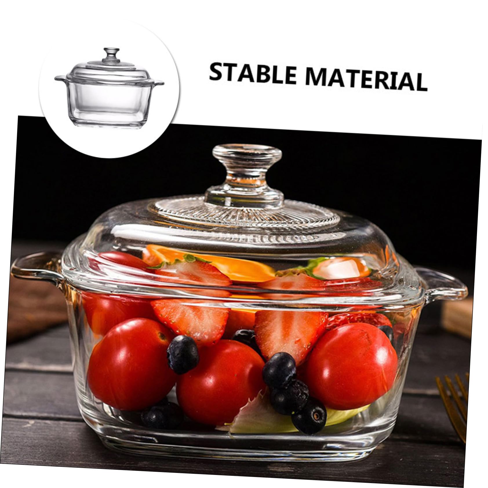 1l Dickwandige Glasschüssel mit Deckel und 2 Griffen Mikrowellengeeignet Ofenfest Kristallklares Design für Buffet und Tisch