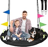 HeyZoo 48 Inch Saucer Tree Swing for Family - 900lbs Capacity, Adjustable Straps, Safe Outdoor Backyard Fun for Kids & Adults, Black