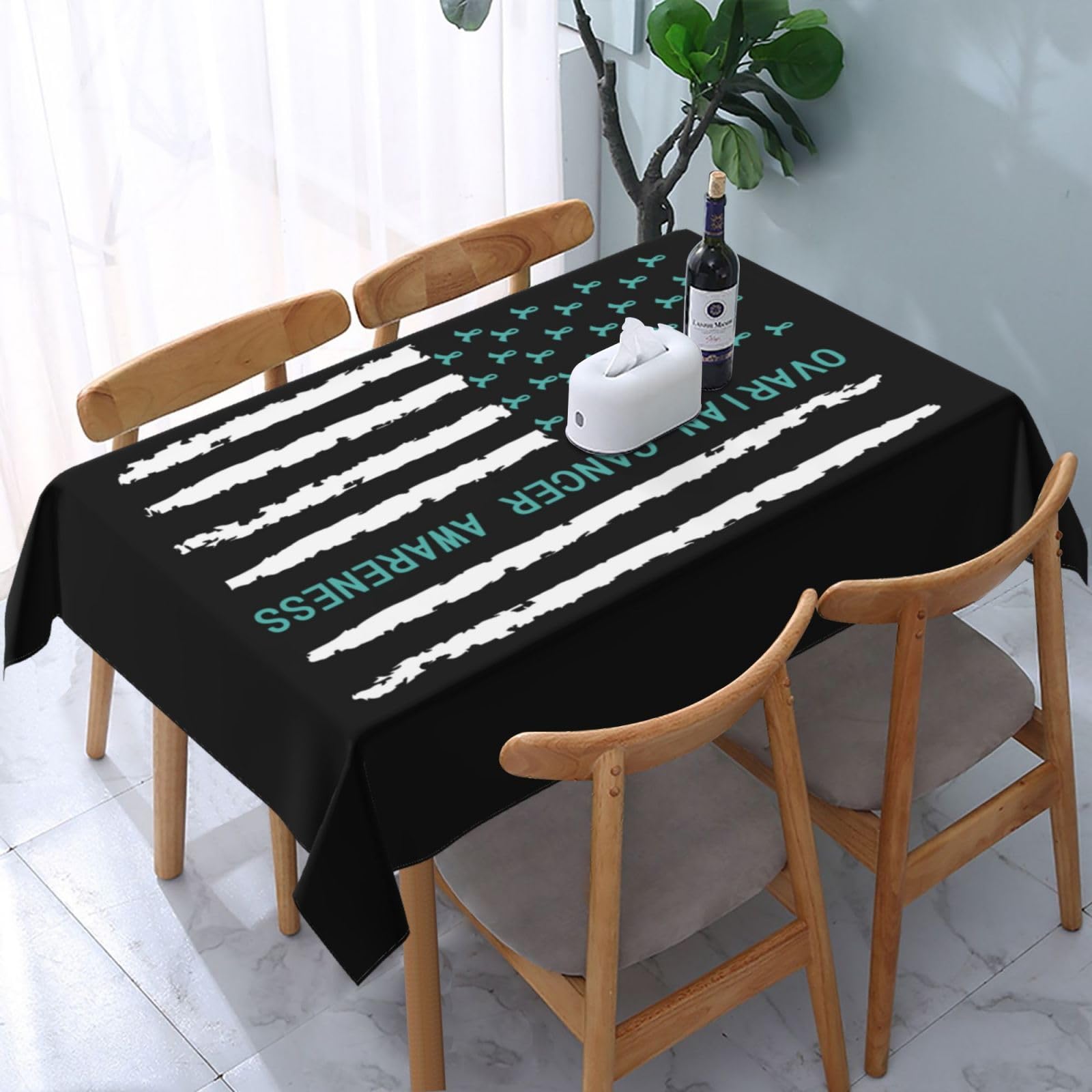 JunHeArt Ovarian Cancer Awareness Month In September We Wear Teal Tablecloth Rectangle Table Cover Washable Table Cloths Decor For Kitchen 54" X 72"