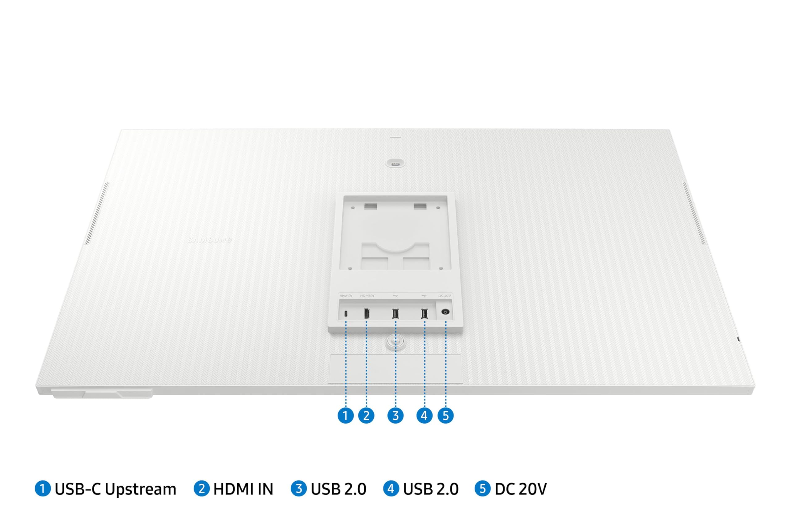 Samsung Smart Monitor Écran PC M7 32", Dalle VA, Résolution 4K UHD,300cd/m²,3000:1, 60 Hz, Smart Hub ,Webcam incluse, Game Bar 2.0, TV Plus, Microsoft 365, Smart Things, Inclinable, HDMI ,USB, Blanc