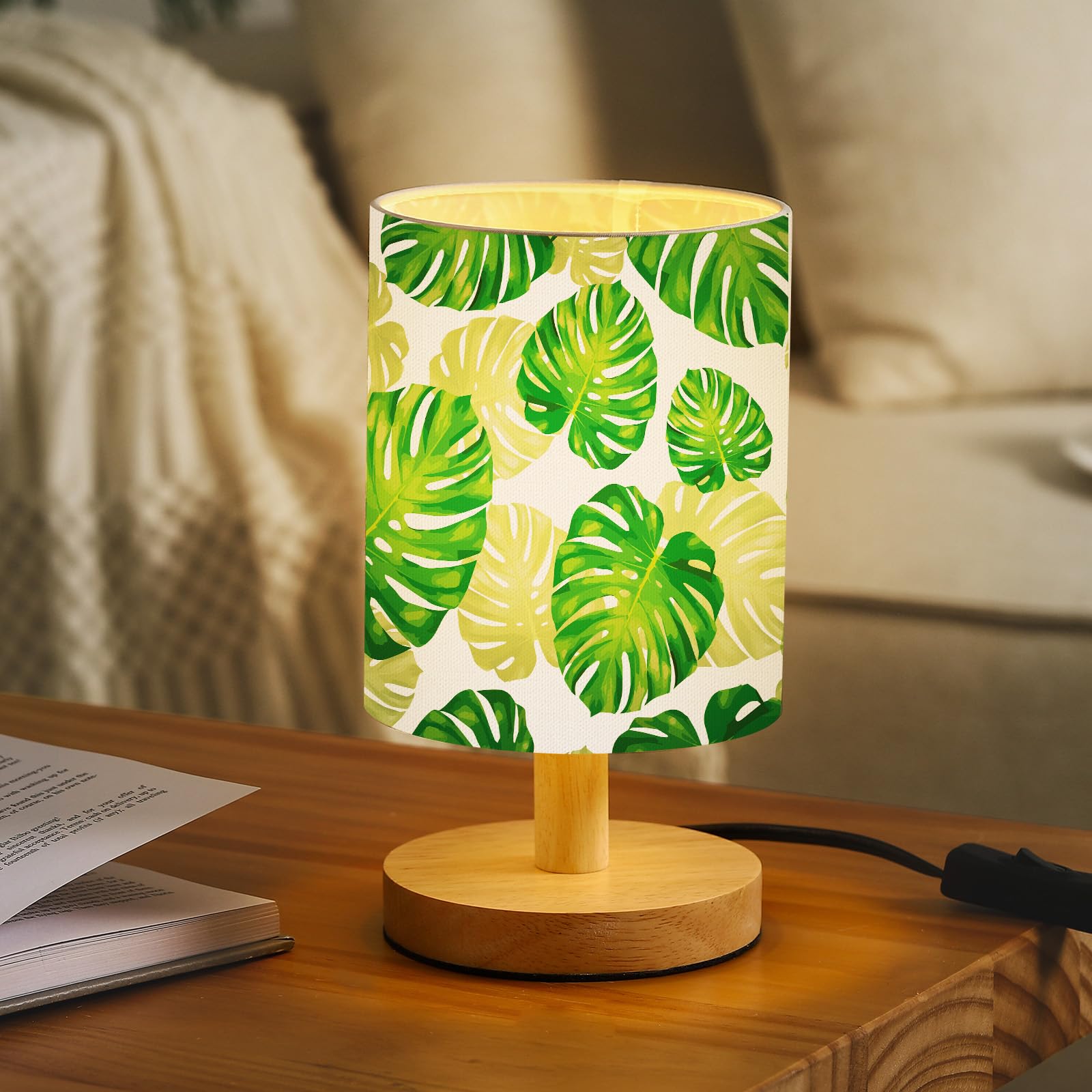 VIHOSE Jungle Animal Table Lamp Bedside Table Lamp Monstera Palm Leaves  Vintage Nightstand Light with Linen Fabric Shade Solid Wood Base Decoration  for Living Room Bedroom Desk Dorm - Amazon.com
