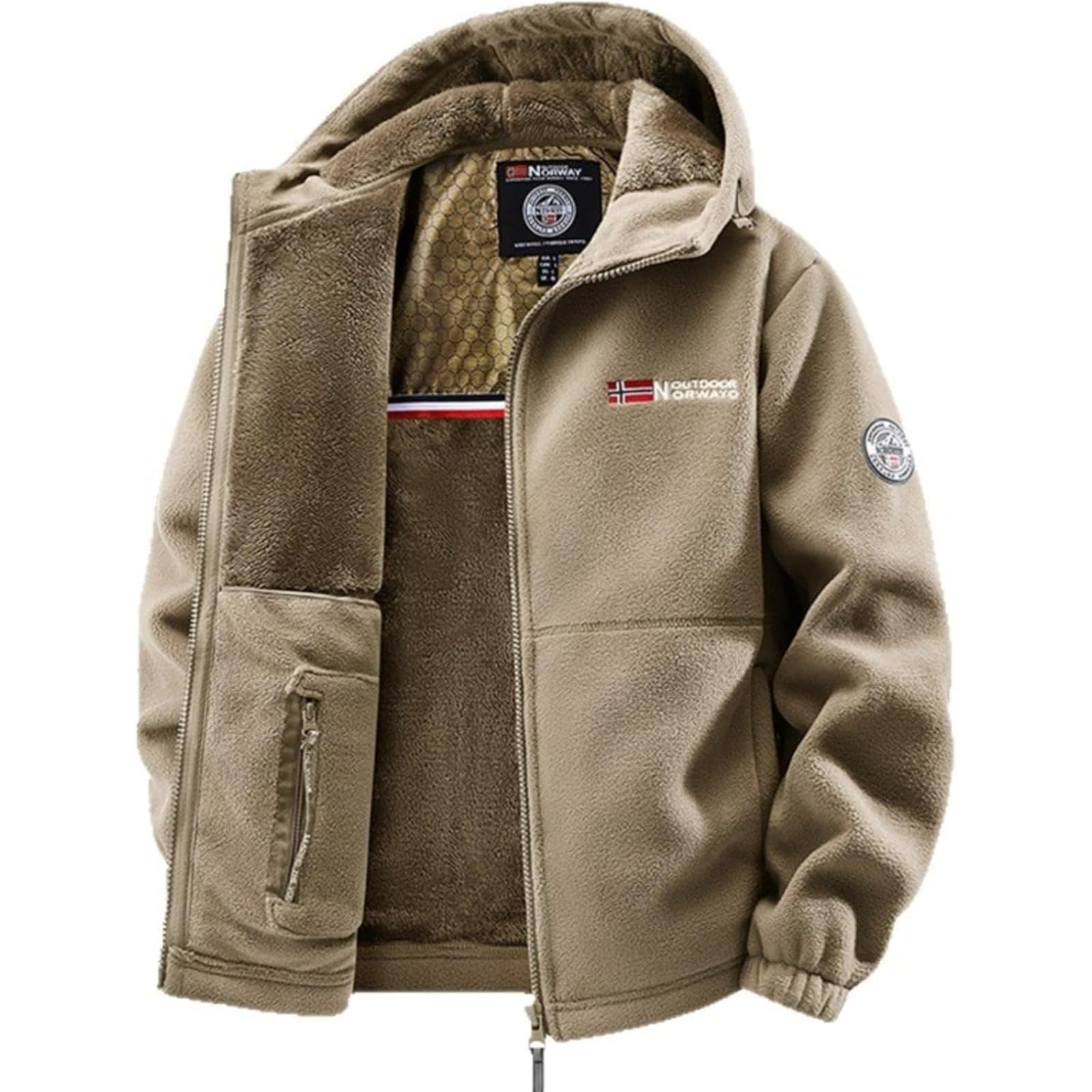 WINDEHAO Unisex Double-layer Padded Warm Jacket, Polar 360 Tactical Jacket Fleece Jackets Double-Layer Fleece Hooded Sherpa Jacket (XL,khaki-Hooded)