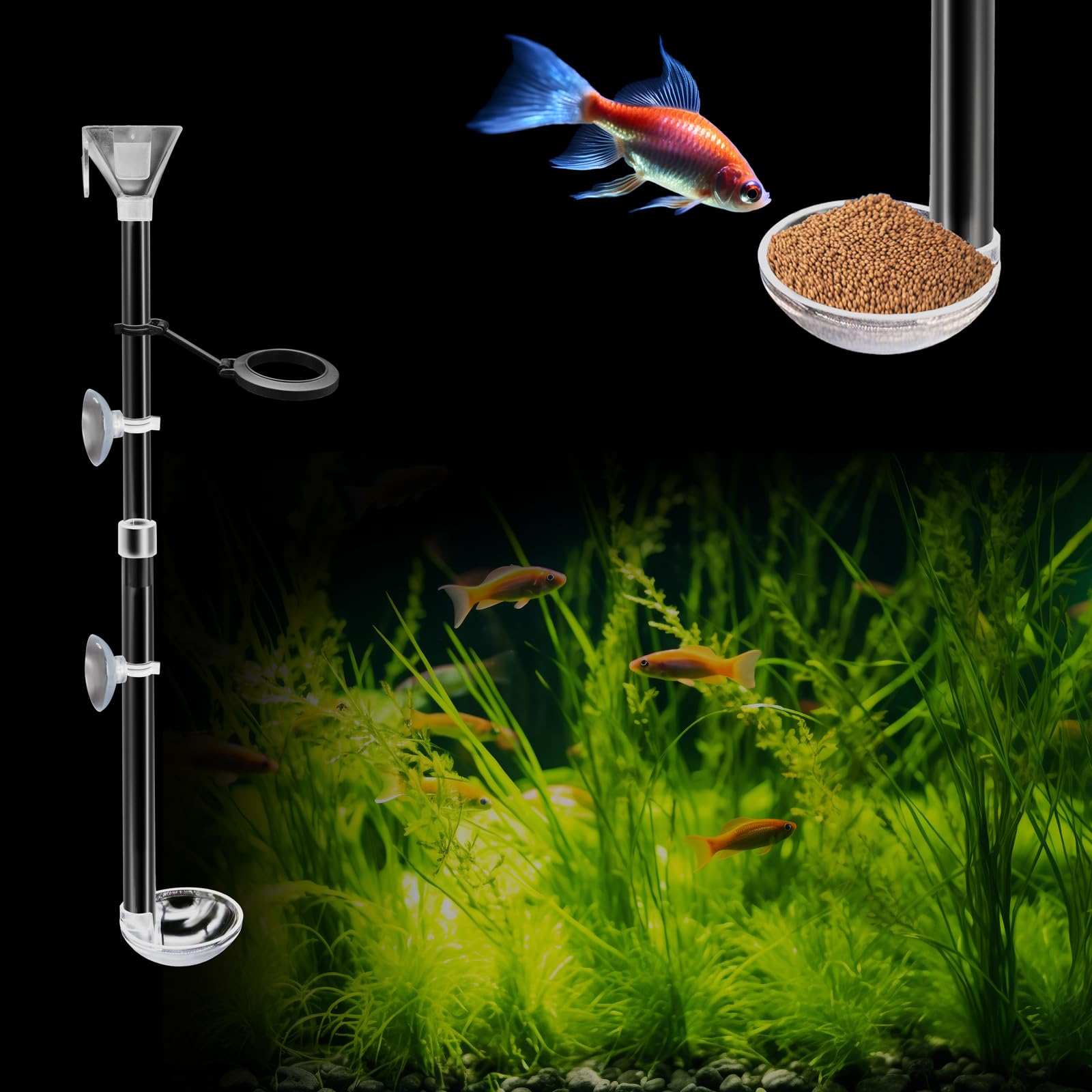 Aquarium Fisch Garnelen Futternapf Set, Garnelen Futternapf Set, Transparent Shrimp Feeding Adjustable Tube with Feeding Ring, Cleaning Brush for Fish Tank and Preventing Food Scattering (Small)