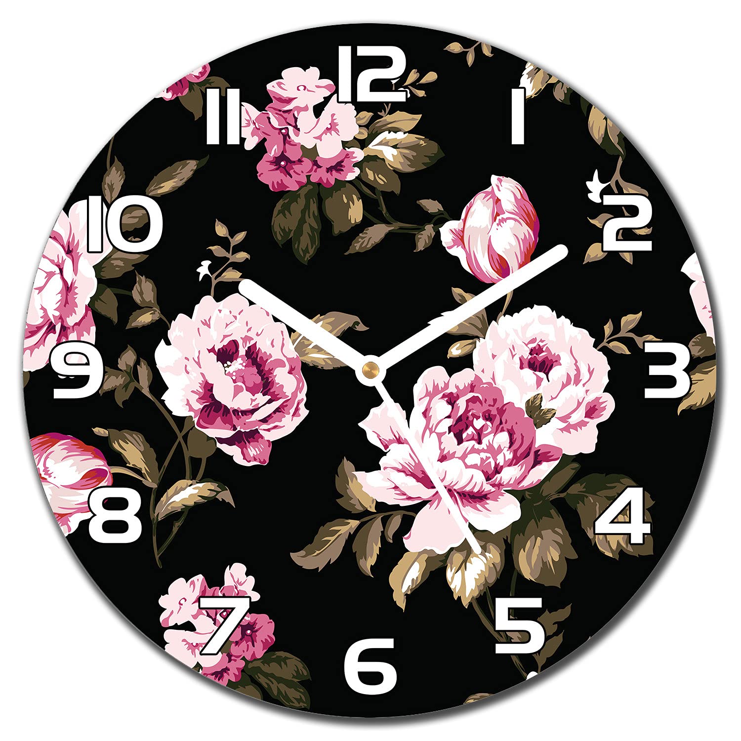 Horloge en verre moderne salon et cuisine diametre 30 cm aiguilles blanches