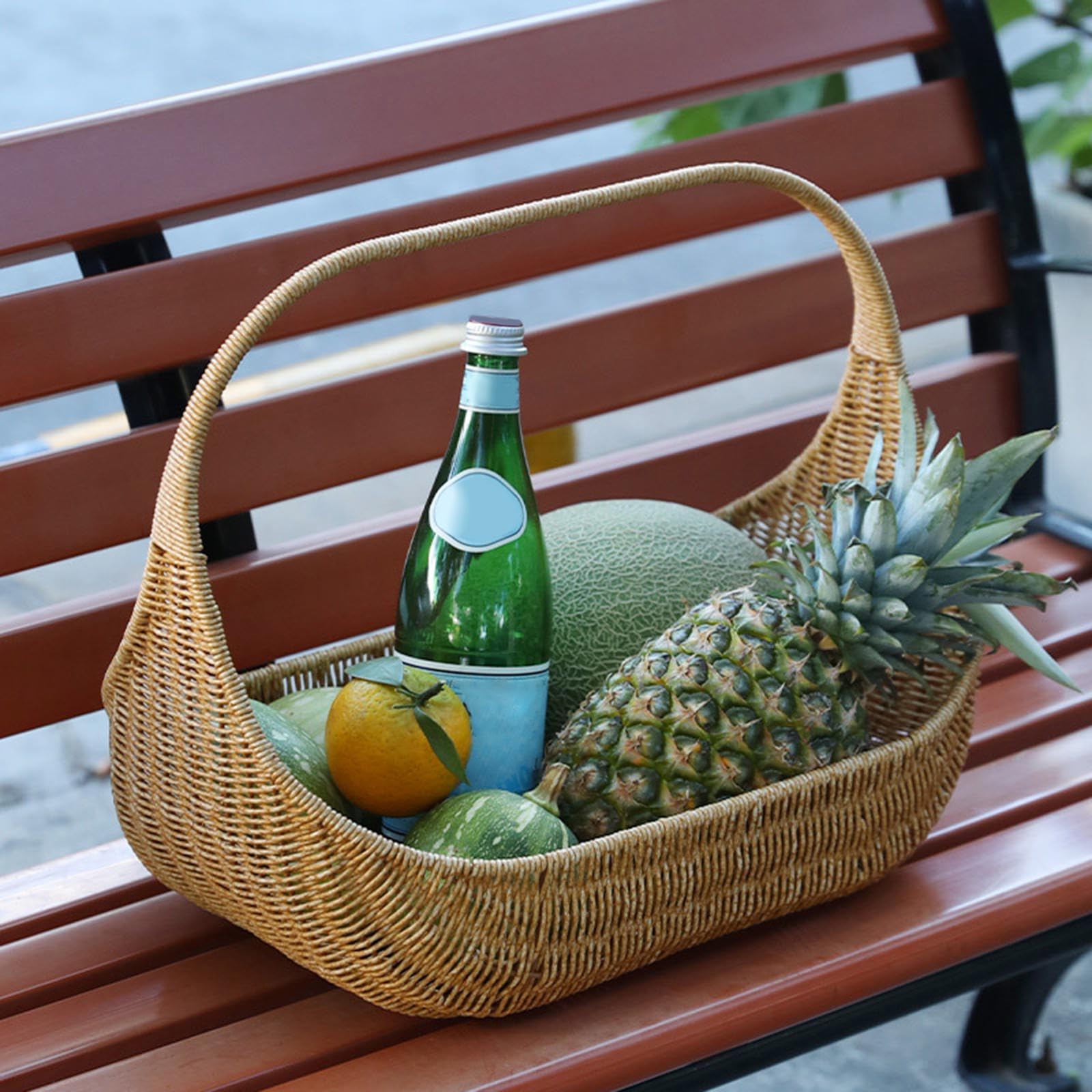 Cesto Portaoggetti, Cesto da Picnic, Cesto per, Cesto da Mercato, Cesto Intrecciato a Mano, Cesto Portaoggetti Intrecciato a Mano per Viaggi, 37x22x29 cm