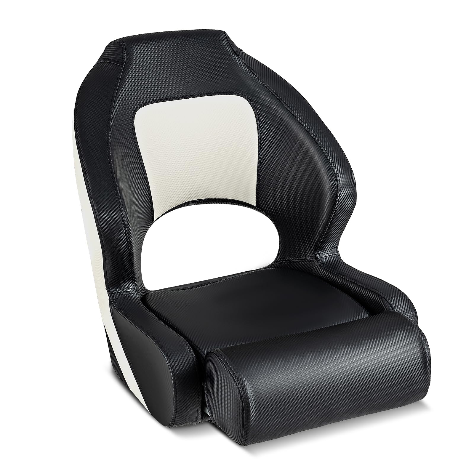 HOMASIS Siège de Bateau Ergonomique en Cuir PVC, Siège de Pêche avec Appui-Tête Rabattable, Revêtement, Chaise de Bateau Pliable avec Accoudoirs Courbés, 56 x 70 x 62 cm