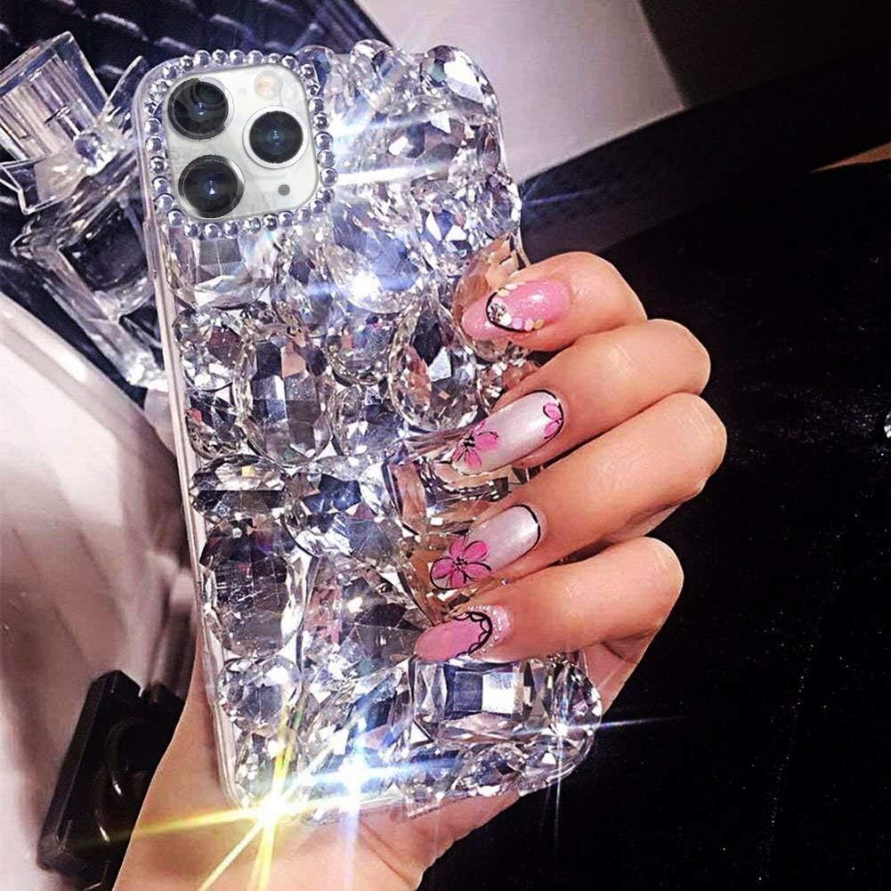 Bonitec iPhone 13 Pro Case - 3D Glitter Sparkle Bling Luxury Shiny Crystal Rhinestone Diamond Bumper Clear Gems Cute Protective Girly Case for Girls