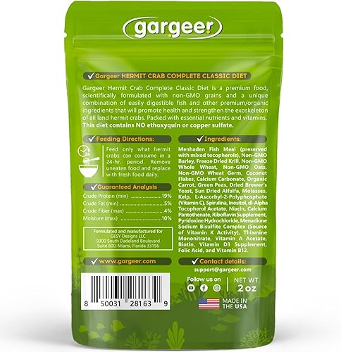 Miniatura 2 de Dieta completa de cangrejo ermitaño. Ingredientes de primera calidad sin OMG, para todas las necesidades nutricionales y del sistema inmunológico.